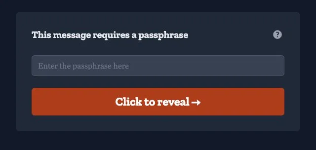 Passphrase prompt with an empty entry field above the Click to reveal button.